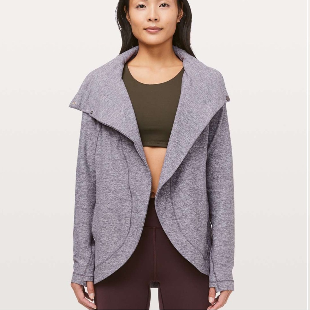 Lululemon Rulu Rally Wrap Jacket Heathered Graphite Purple 2 Snap‎ Neck Closure